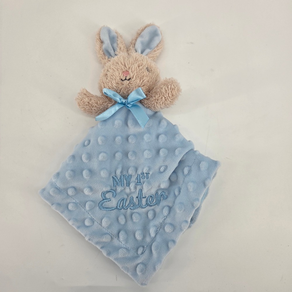 My 1st Easter Baby Security Blanket Blue Minky  Bunny Lovey Walmart Satin Back